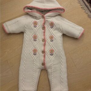 Louise Misha suit Footie - Cream and Pink